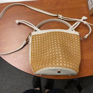 Sole Society Bucket Bag Wicker Knot Beach Crossbody White Bag